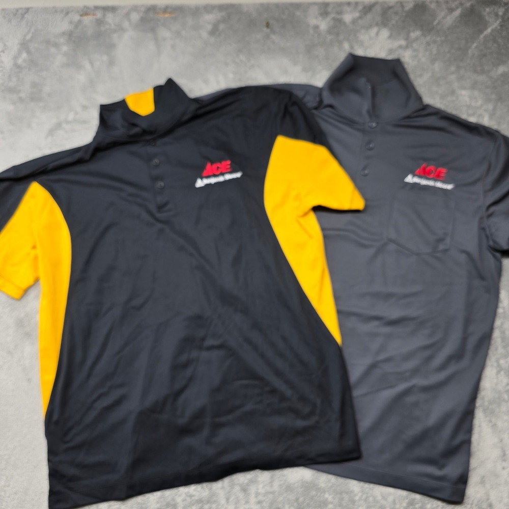 Lot of 2 Sport-Tek Ace Hardware Benjamin Moore Polo Shirts Mens 2XL Black/Grey